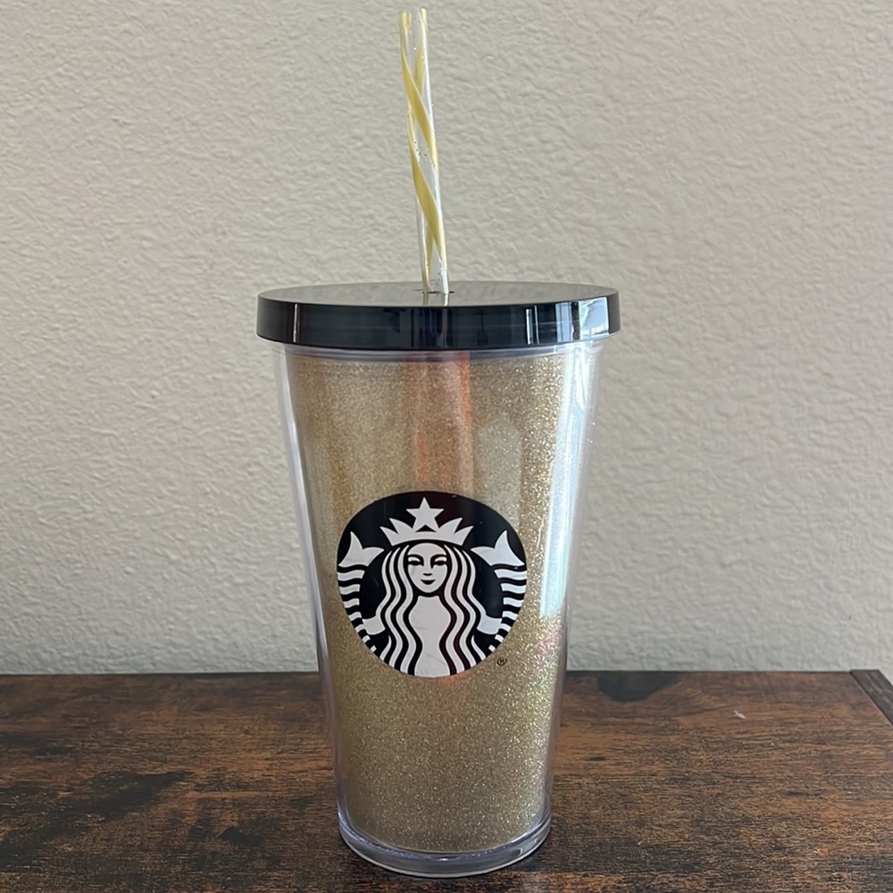 Starbucks Tumbler Gold and Black Coffee Travel Cup Water Bottle